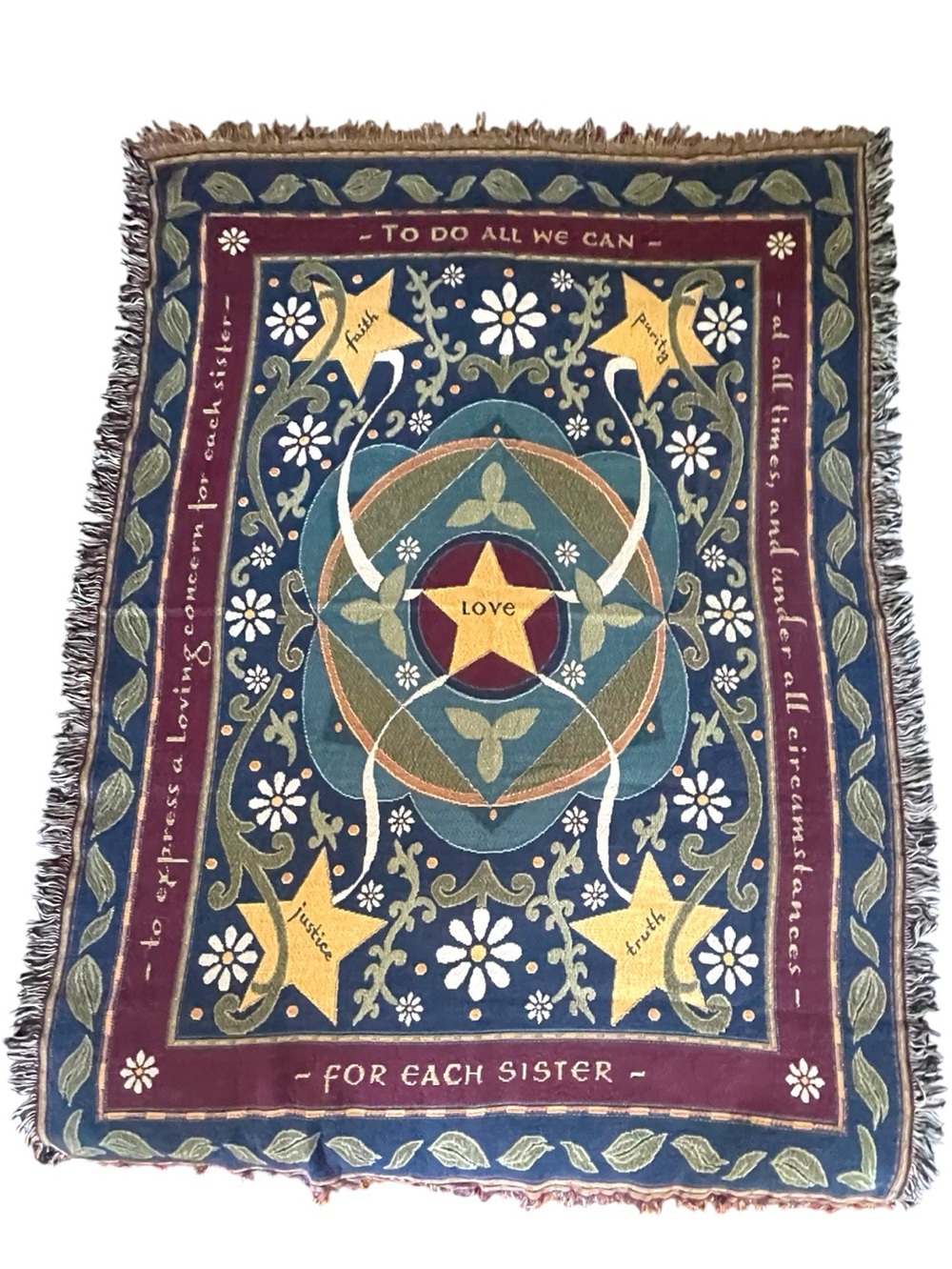Cross Canvas tapestry throw that celebrates sisterhood, vintage, made in USA